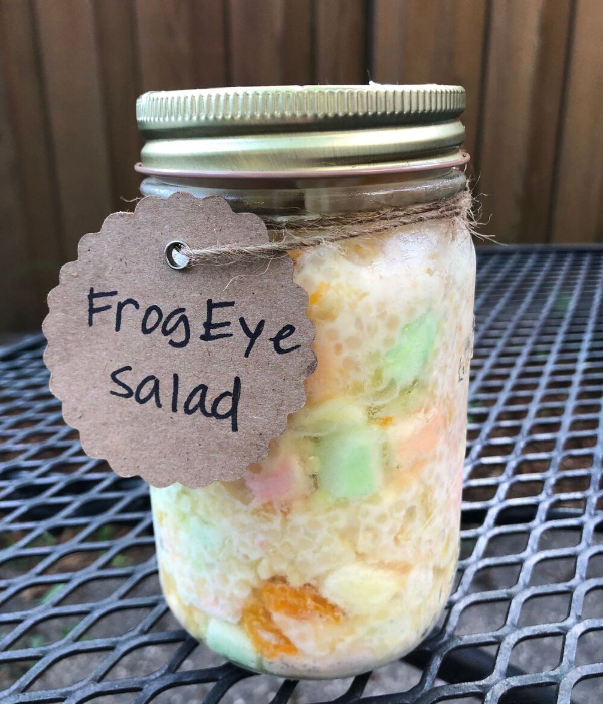 Frog eye salad in a mason jar