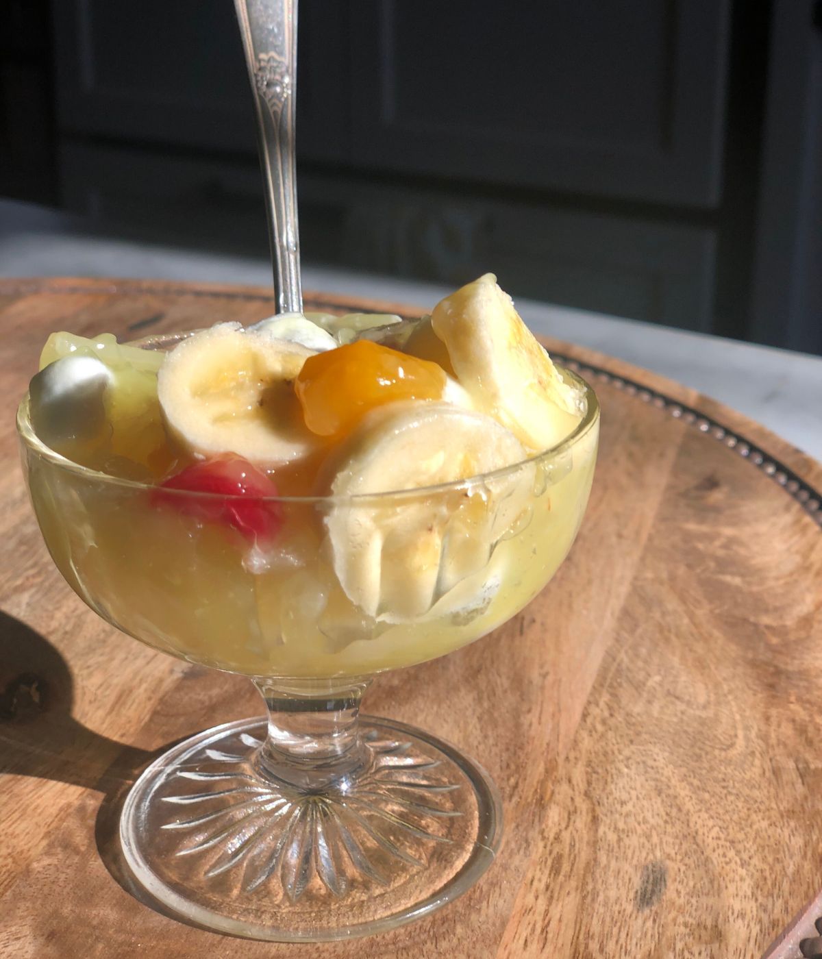 Ede's fruit salad in an individual glass serving dish