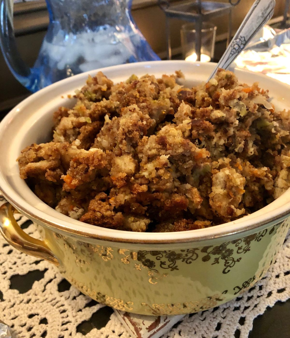 Thanksgiving stuffing in a dish