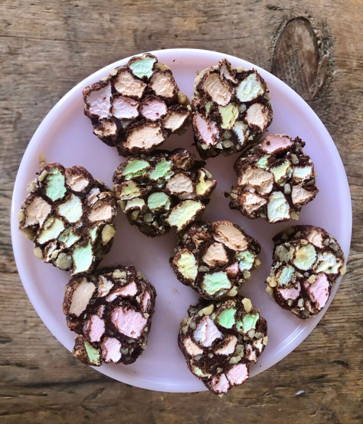 church window candy on a pink plate